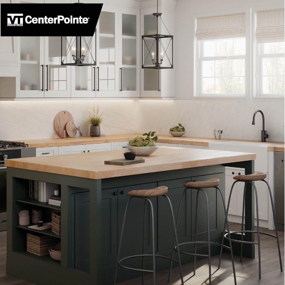 VT Industries CenterPointe 74 In. L x 39 In. D x 1.5 In. T Unfinished Hevea Wood Butcher Block Island Countertop with Square Edge Image 2