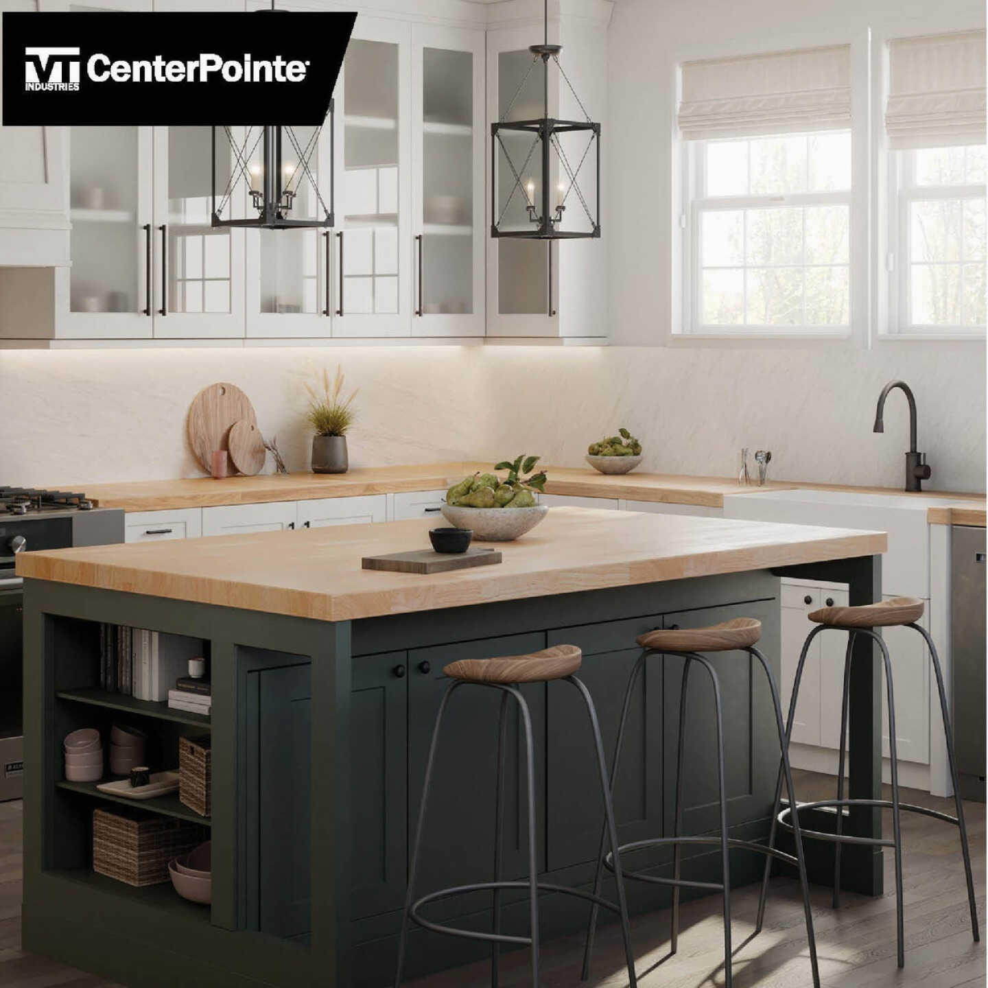 VT Industries CenterPointe 74 In. L x 39 In. D x 1.5 In. T Unfinished Hevea Wood Butcher Block Island Countertop with Square Edge Image 2