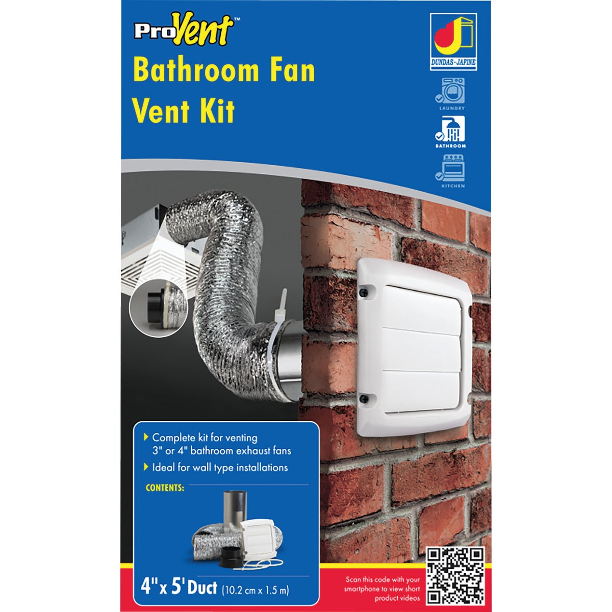 Dundas Jafine 3 In. to 4 In. Exhaust Bath Fan Vent Kit (5-Piece)