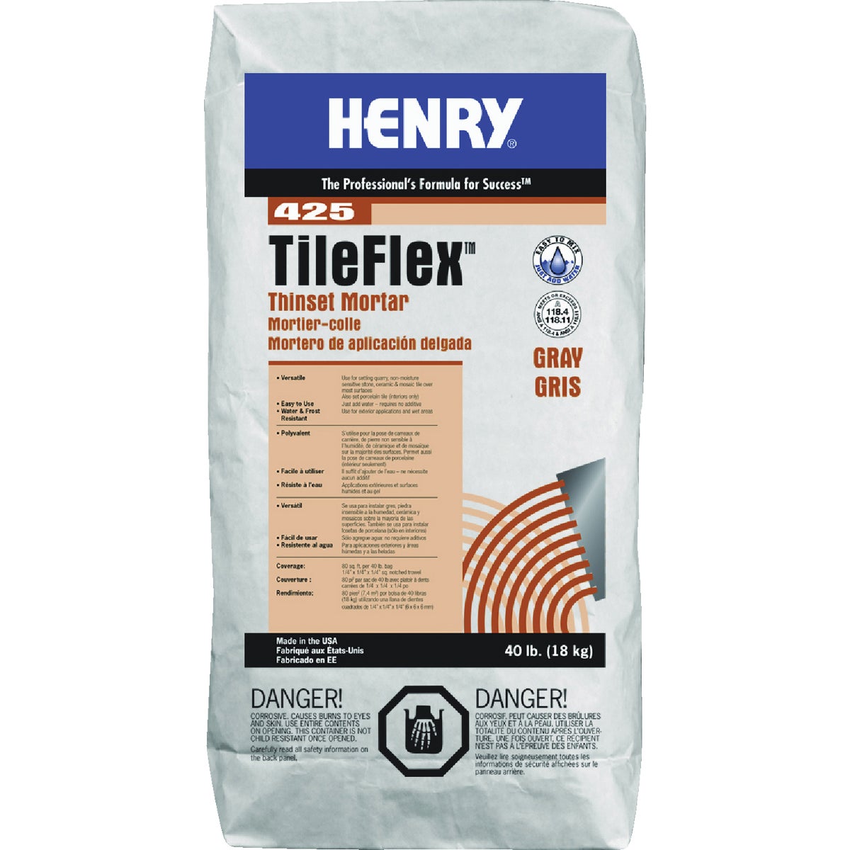 Henry 425 TileFlex 40 Lb. Gray Thin-Set Mortar, 40 Lb.