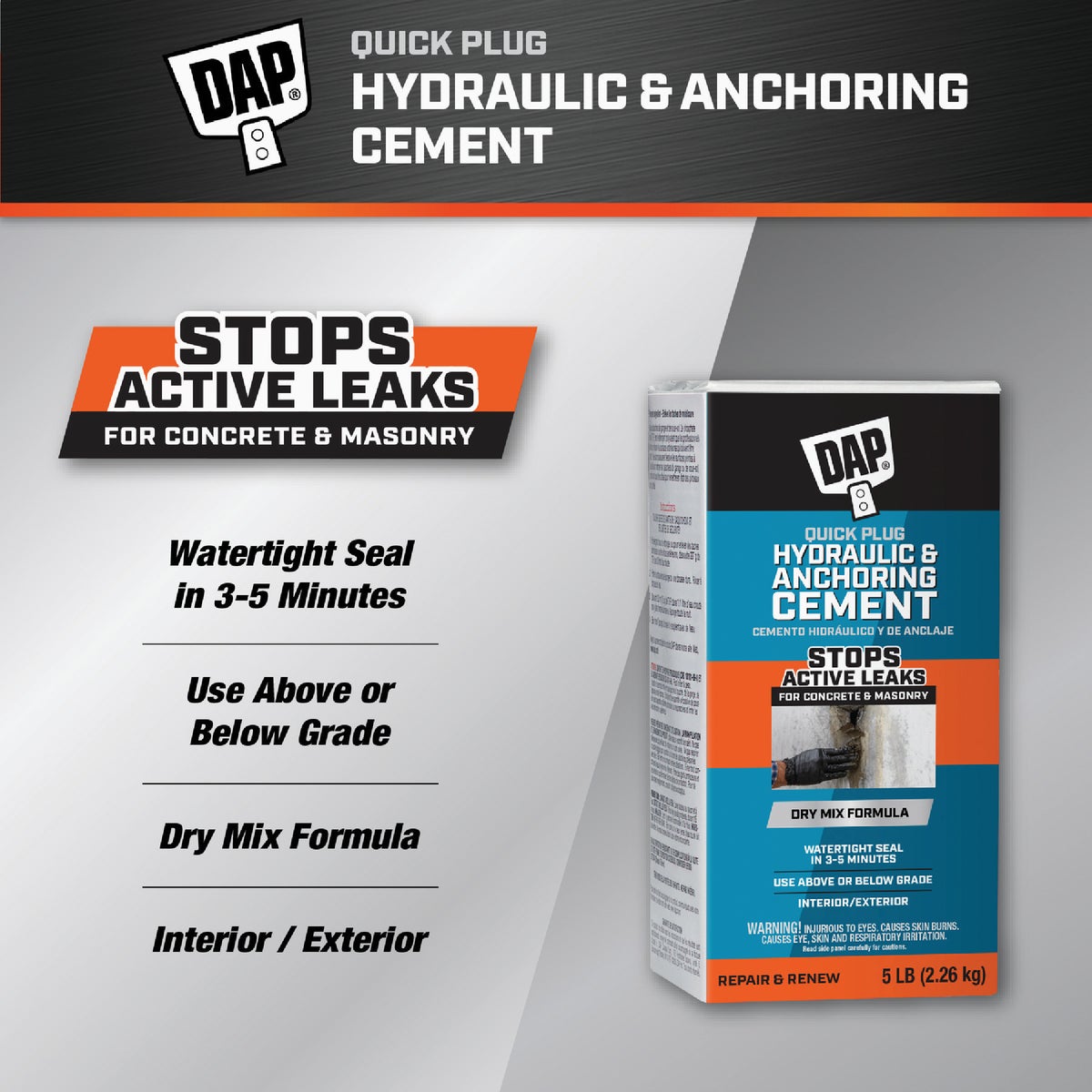 Dap 5 Lb. Quick Plug Hydraulic & Anchoring Cement, Gray Image 2