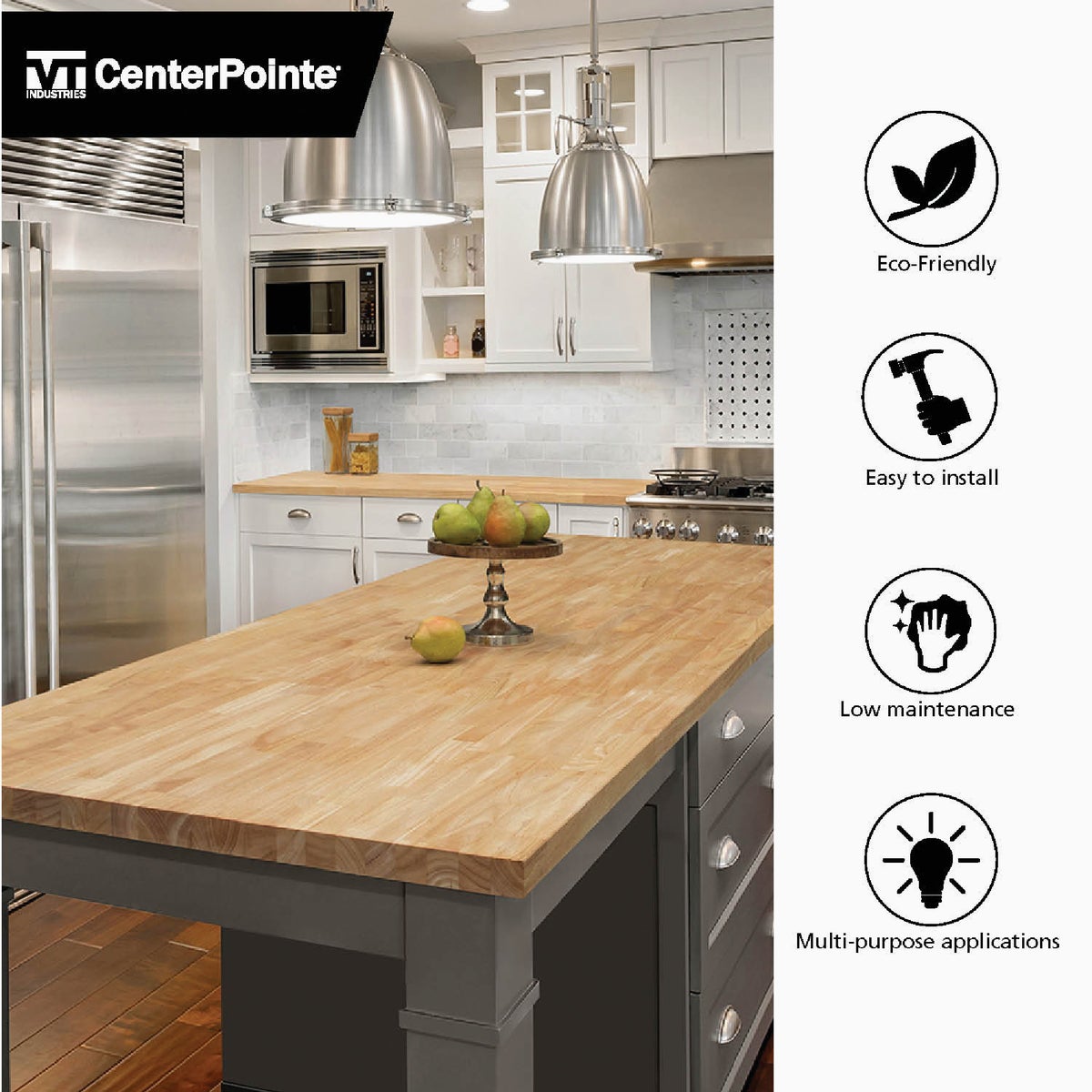 VT Industries CenterPointe 50 In. L x 25 In. D x 1.5 In. T Unfinished Hevea Wood Butcher Block Countertop with Square Edge Image 2