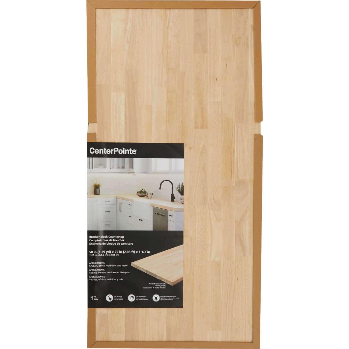 VT Industries CenterPointe 50 In. L x 25 In. D x 1.5 In. T Unfinished Hevea Wood Butcher Block Countertop with Square Edge Image 5