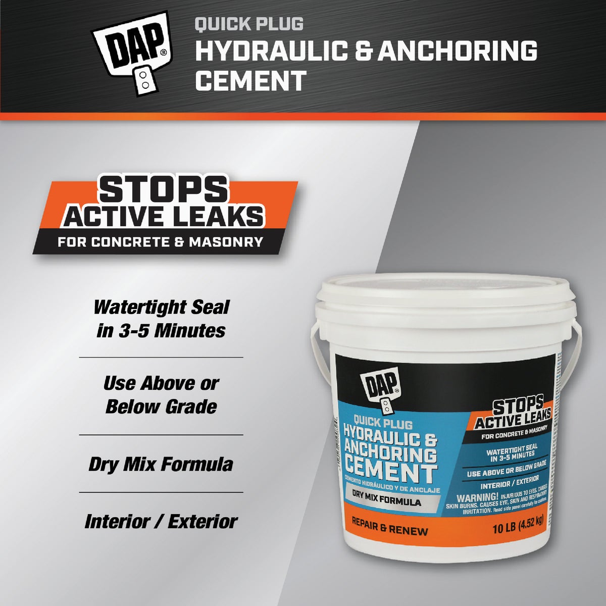 Dap 10 Lb. Quick Plug Hydraulic & Anchoring Cement, Gray Image 2