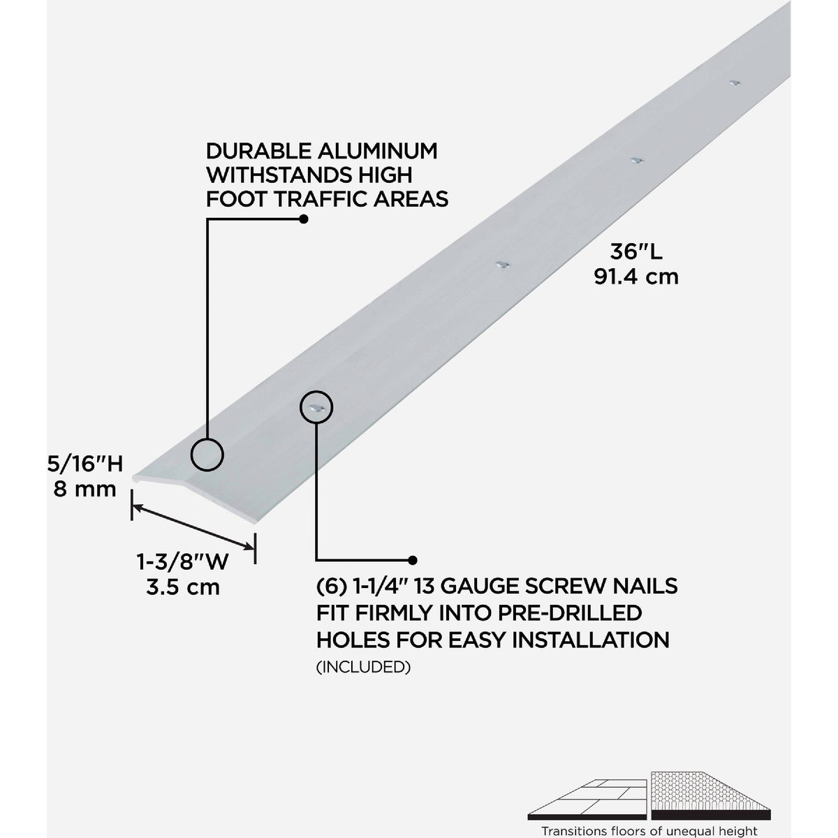 M-D Building Products 1-3/8 In. X 36 In. Polished Aluminum Carpet Trim with Screw Nails Image 2