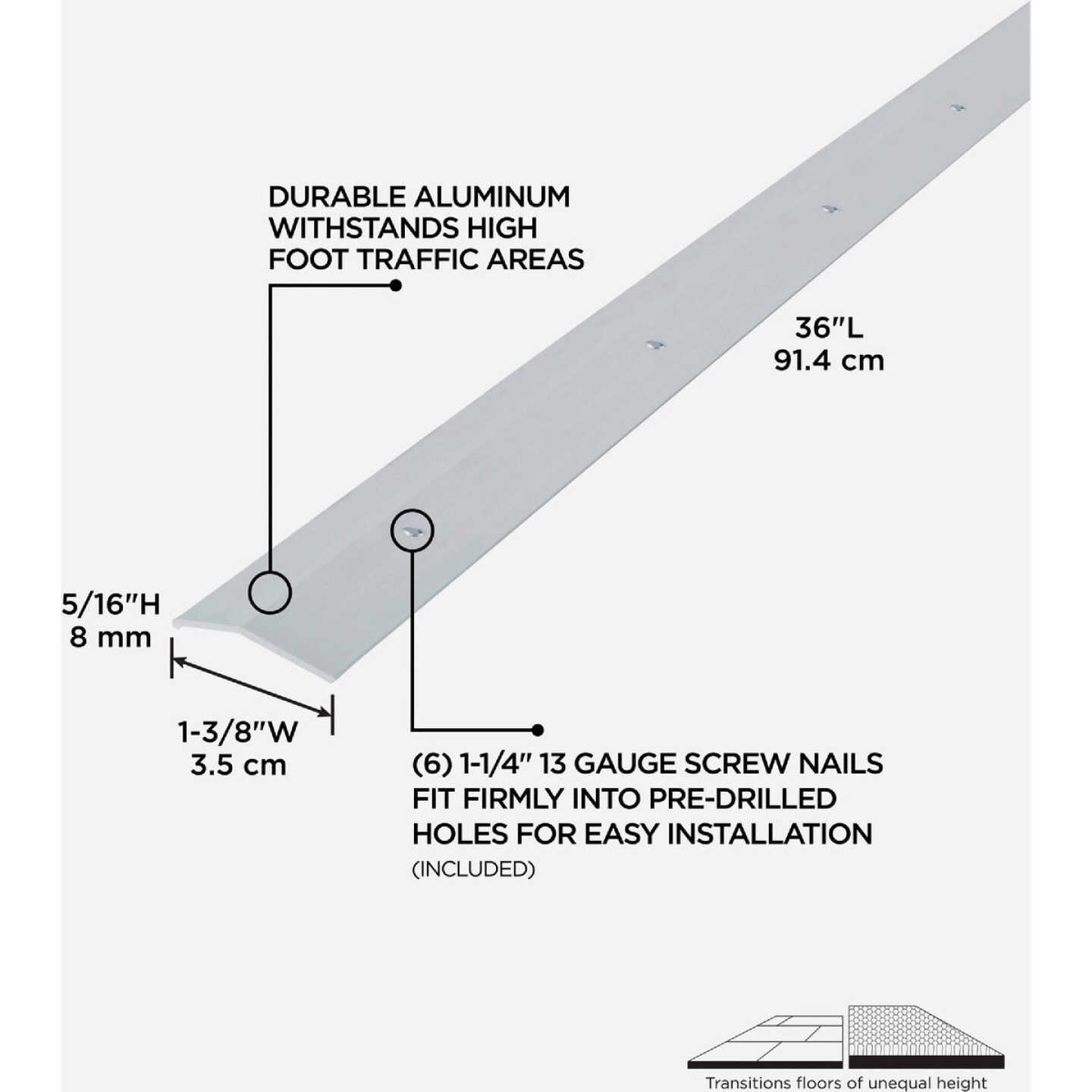 M-D Building Products 1-3/8 In. X 36 In. Polished Aluminum Carpet Trim with Screw Nails Image 2