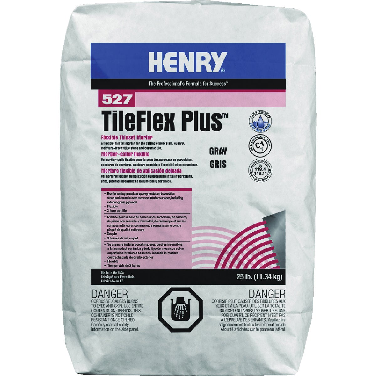 Henry 527 TileFlex Plus Gray Flexible Thin-Set Mortar, 25 Lb.