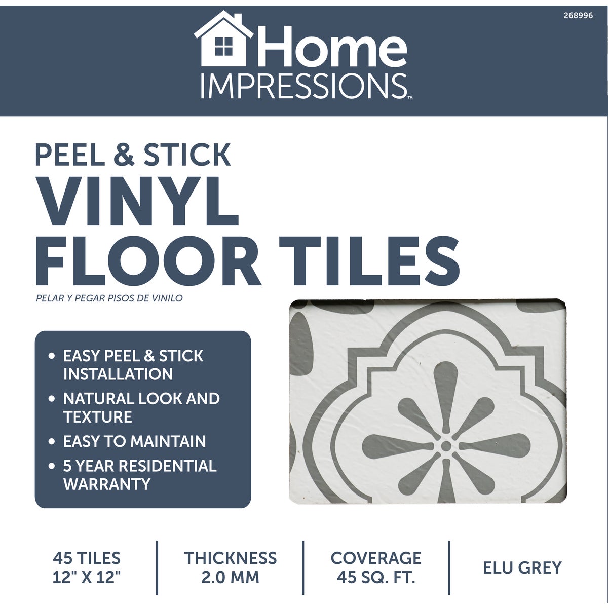 Home Impressions Elu Grey 12 In. x 12 In. Vinyl Floor Tile (45 Sq. Ft./Box) Image 2