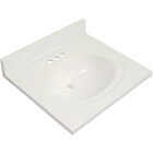 Modular Vanity Tops 25 In. W x 22 In. D Solid White Cultured Marble Flat Edge Sink Sink Vanity Top with Oval Bowl Image 1