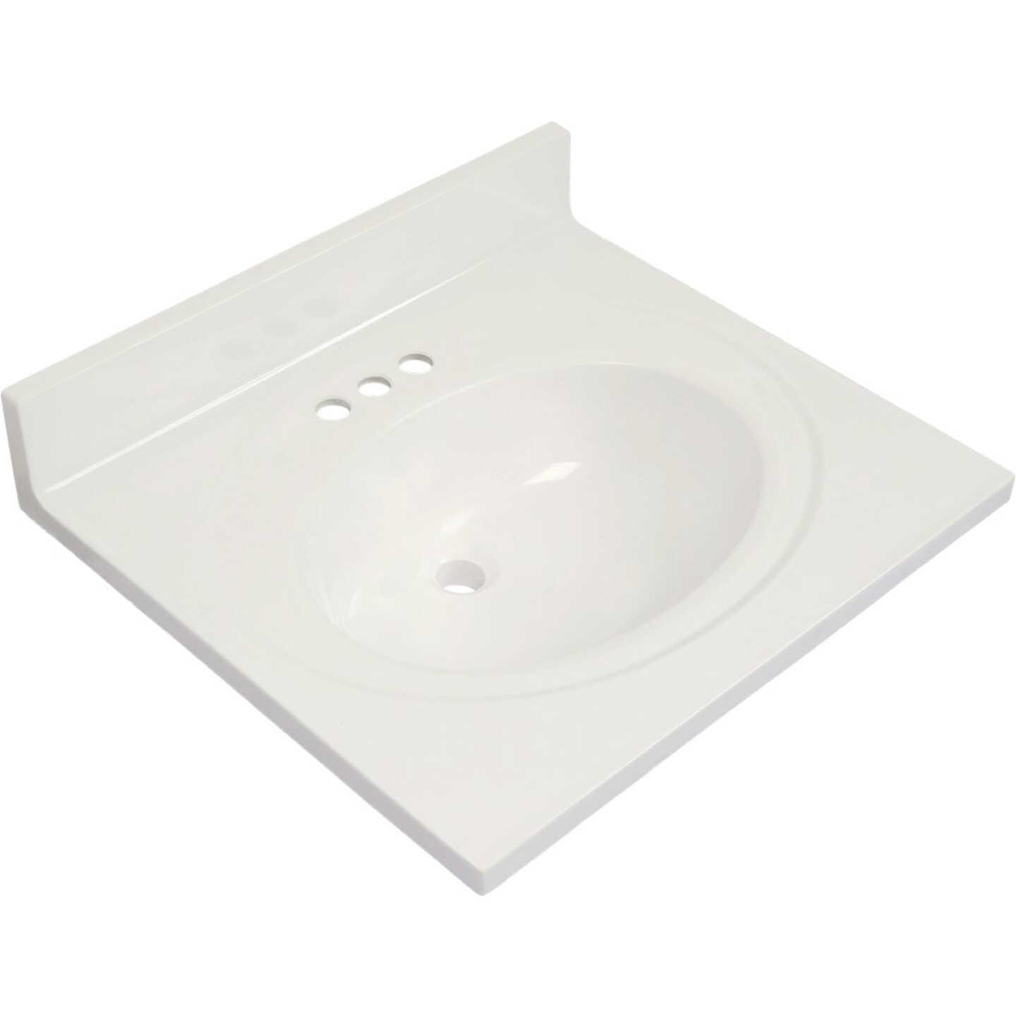 Modular Vanity Tops 25 In. W x 22 In. D Solid White Cultured Marble Flat Edge Sink Sink Vanity Top with Oval Bowl Image 1