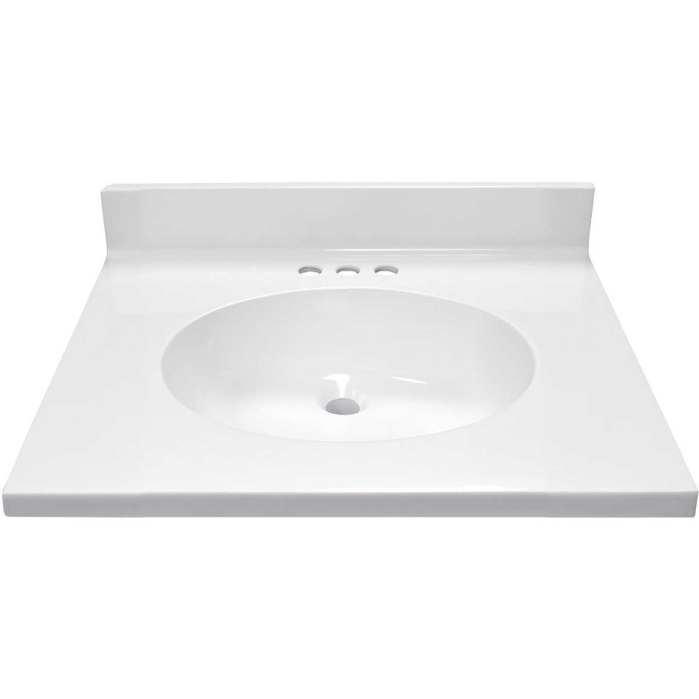 Modular Vanity Tops 25 In. W x 22 In. D Solid White Cultured Marble Flat Edge Sink Sink Vanity Top with Oval Bowl Image 3