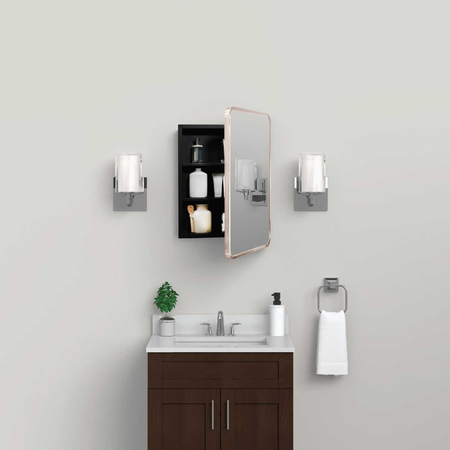 Zenna Home Designer Series Brushed Nickel 16 In. W x 24 In. H x 5 In. D Single Mirror Surface/Recess Mount Rectangle Medicine Cabinet Image 2
