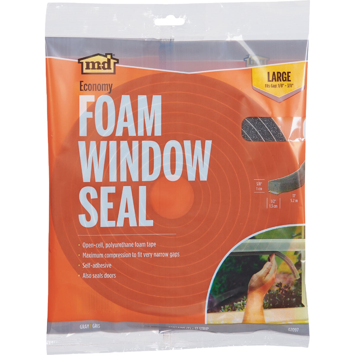 M-D Building Products 1/2" W x 3/8" T x 17' L Gray Economy Foam Window Seal for Large Gaps Image 4
