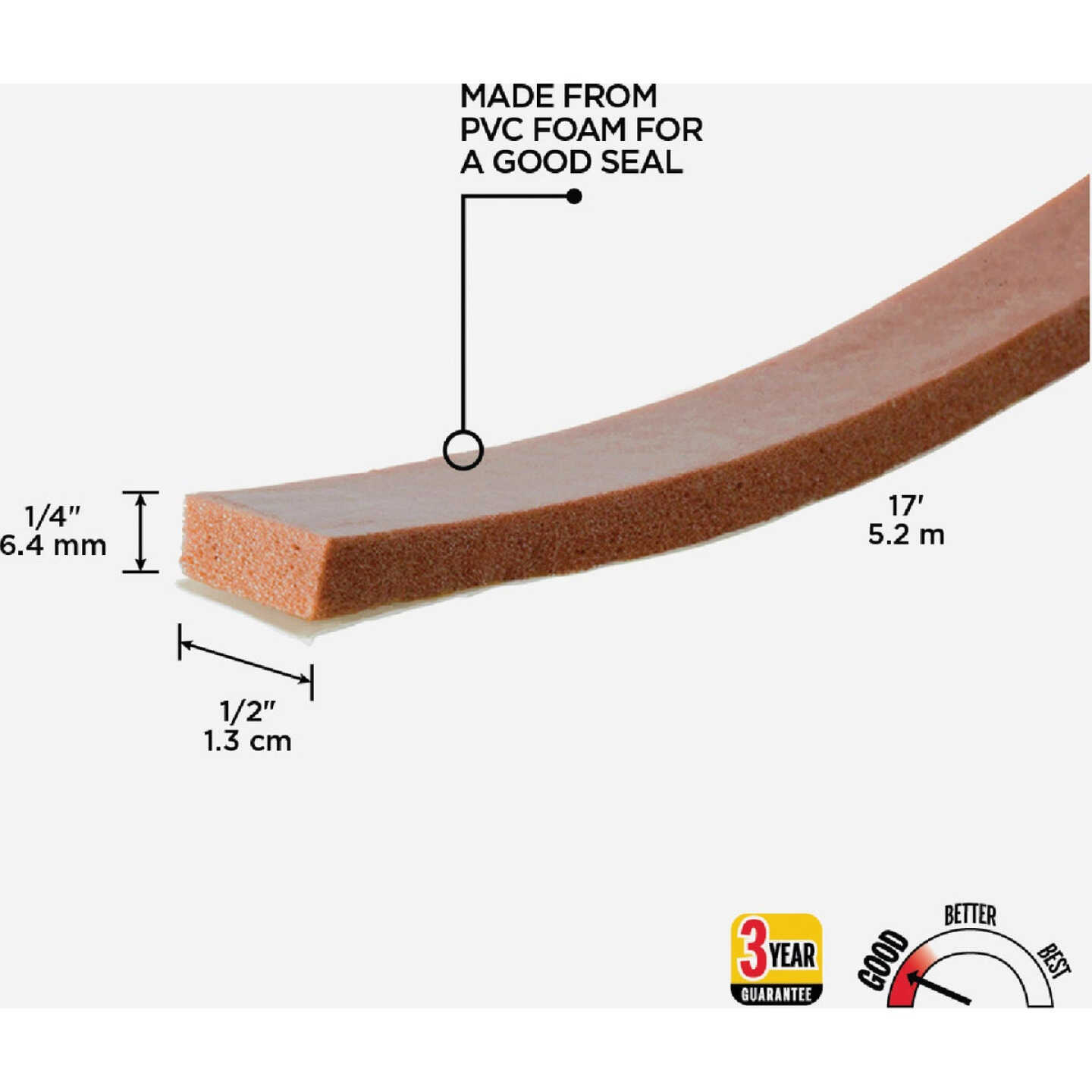 M-D Building Products 1/2 In. W x 1/4 In. H x 17 Ft. L Brown Foam Window Seal for Medium Gaps Image 2
