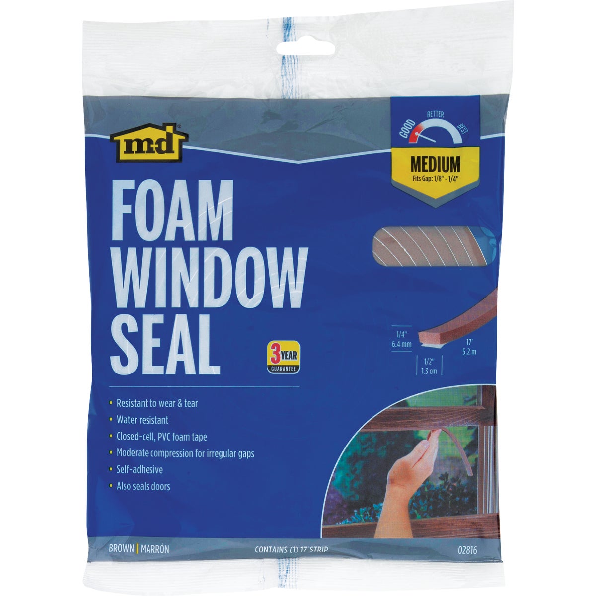 M-D Building Products 1/2 In. W x 1/4 In. H x 17 Ft. L Brown Foam Window Seal for Medium Gaps Image 4