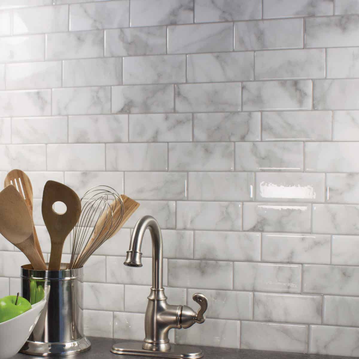 Smart Tiles Approx. 9 In. x 11 In.. Glass-Like Vinyl Backsplash Peel & Stick, Metro Carrera Mosaic (4-Pack) Image 2