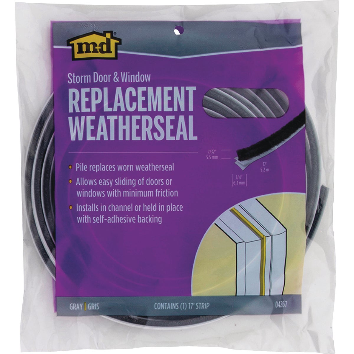 M-D Building Products 17 Ft. Gray Pile Replacement Weatherseal for Storm Doors & Windows Image 5