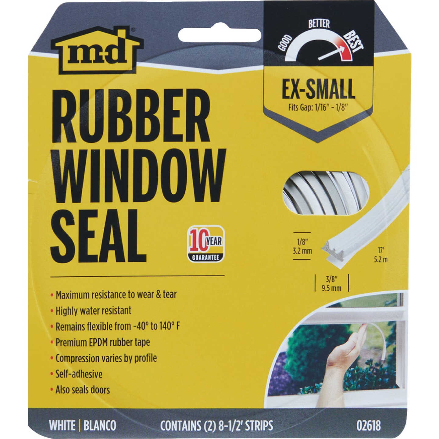 M-D Building Products 1/8 In. x 3/8 In. x 17 Ft. White Premium Rubber Window Seal for Ex-Small Gaps Image 4