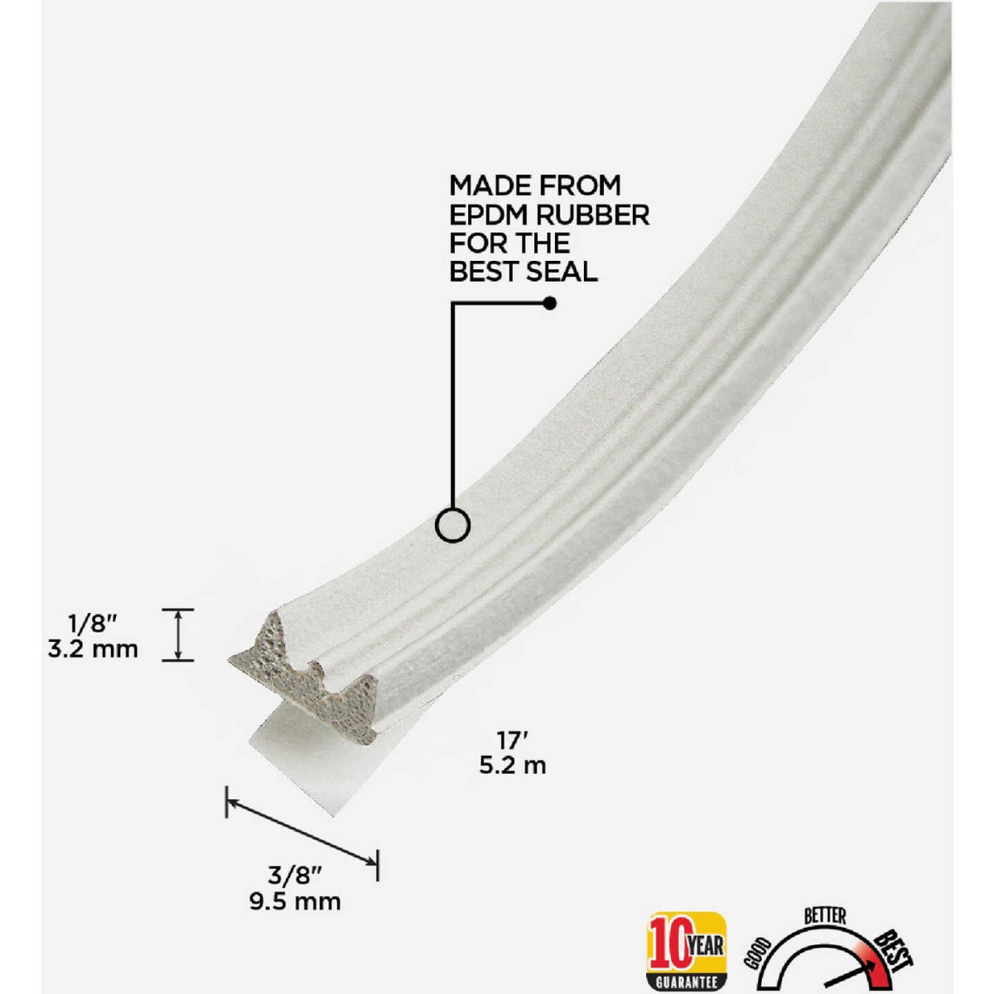 M-D Building Products 1/8 In. x 3/8 In. x 17 Ft. White Premium Rubber Window Seal for Ex-Small Gaps Image 2