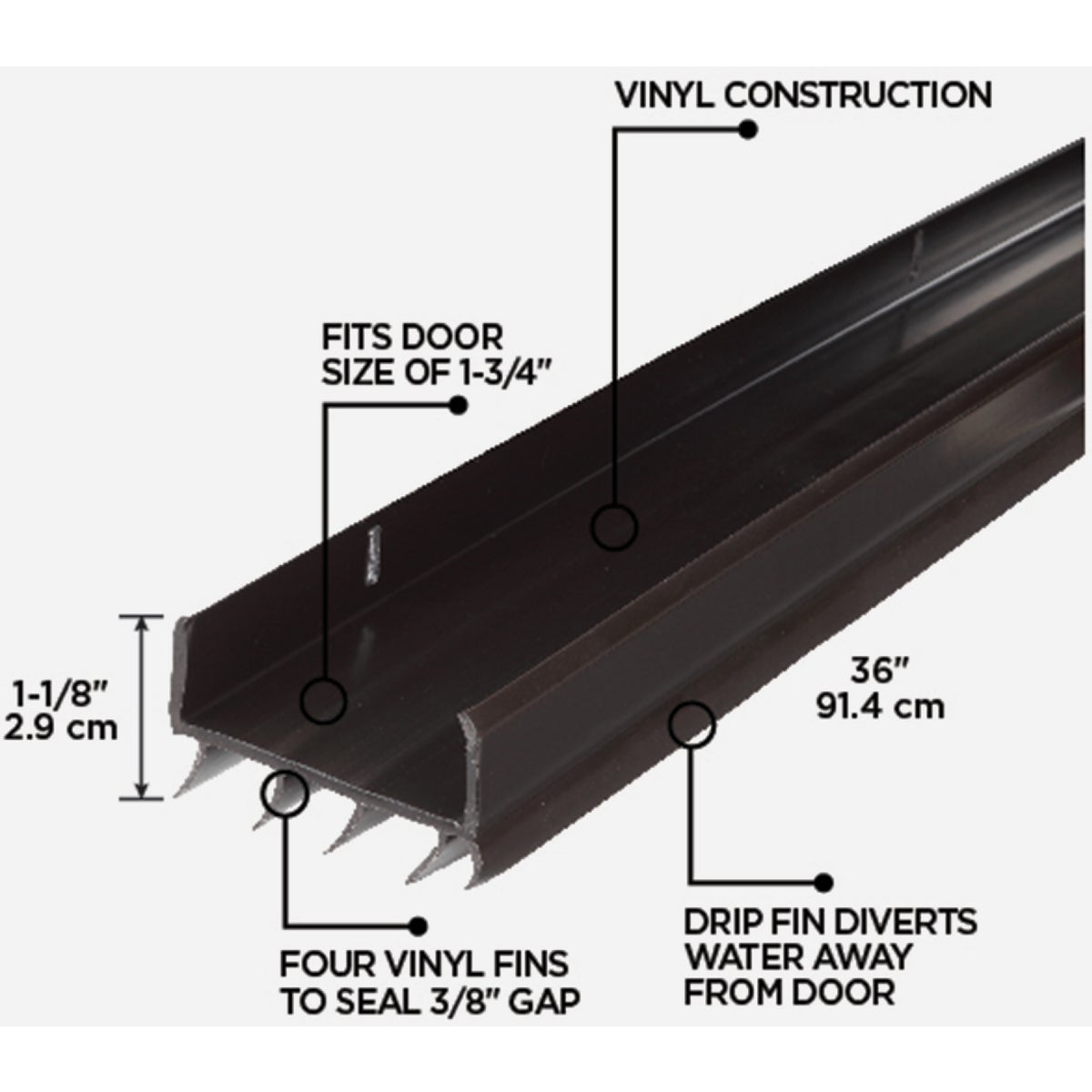M-D Building Products 2 In. W. x 1.125 In. H. x 36 In. L. Vinyl Brown Door Bottom Image 2