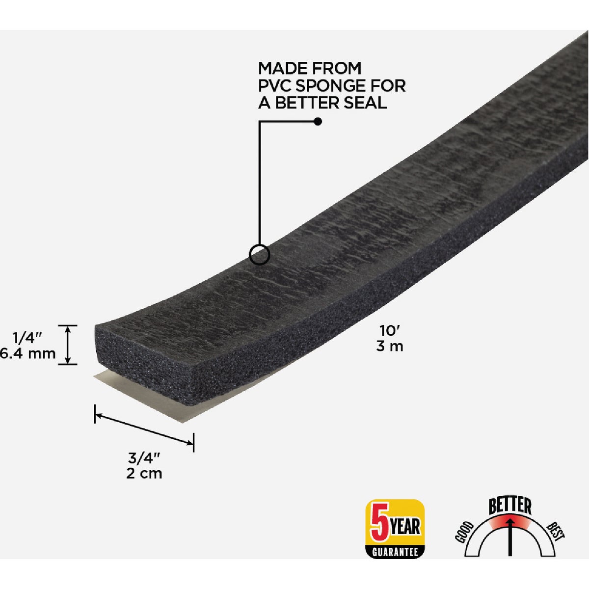 M-D Building Products 1/4 In. x 3/4 In. x 10 Ft. Black Sponge Window Seal for Small Gaps Image 2