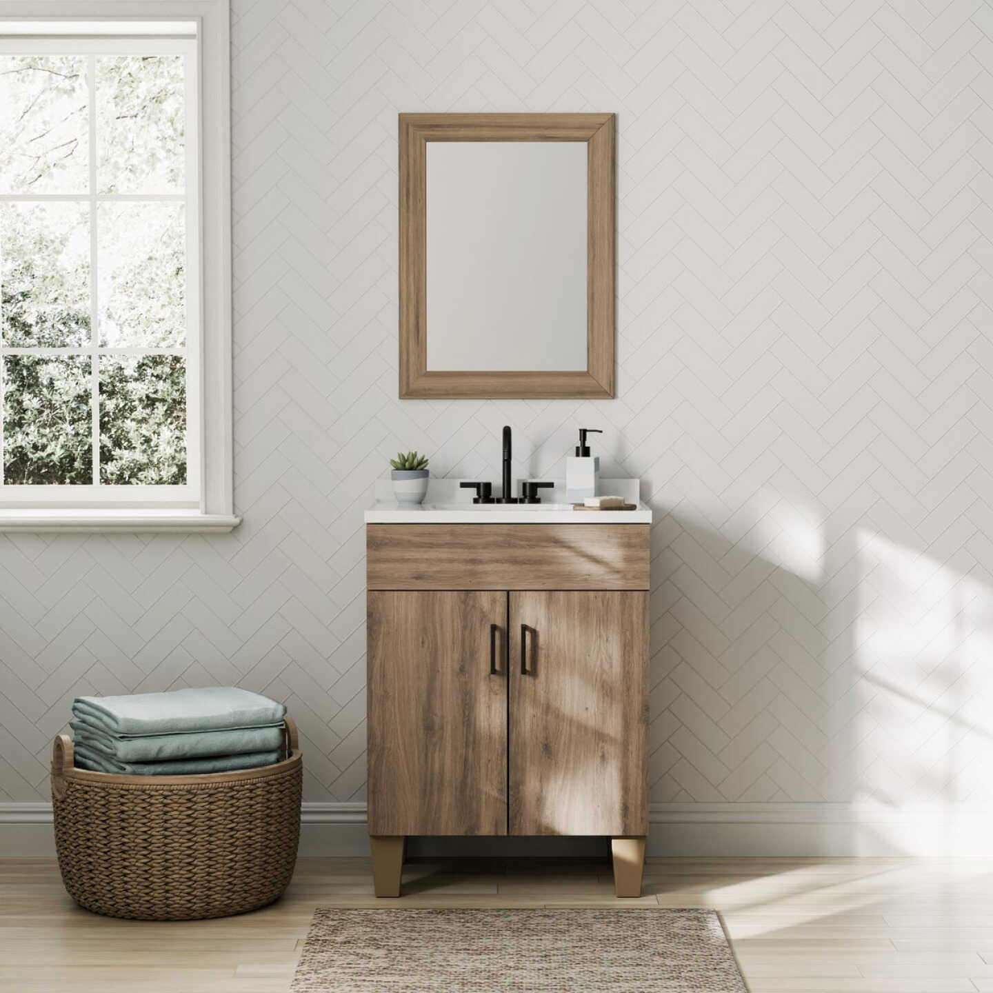 Zenna Home Palomino Tan 24 In. W x 34 In. H x 18 In. D Vanity with White Cultured Marble Top Image 2