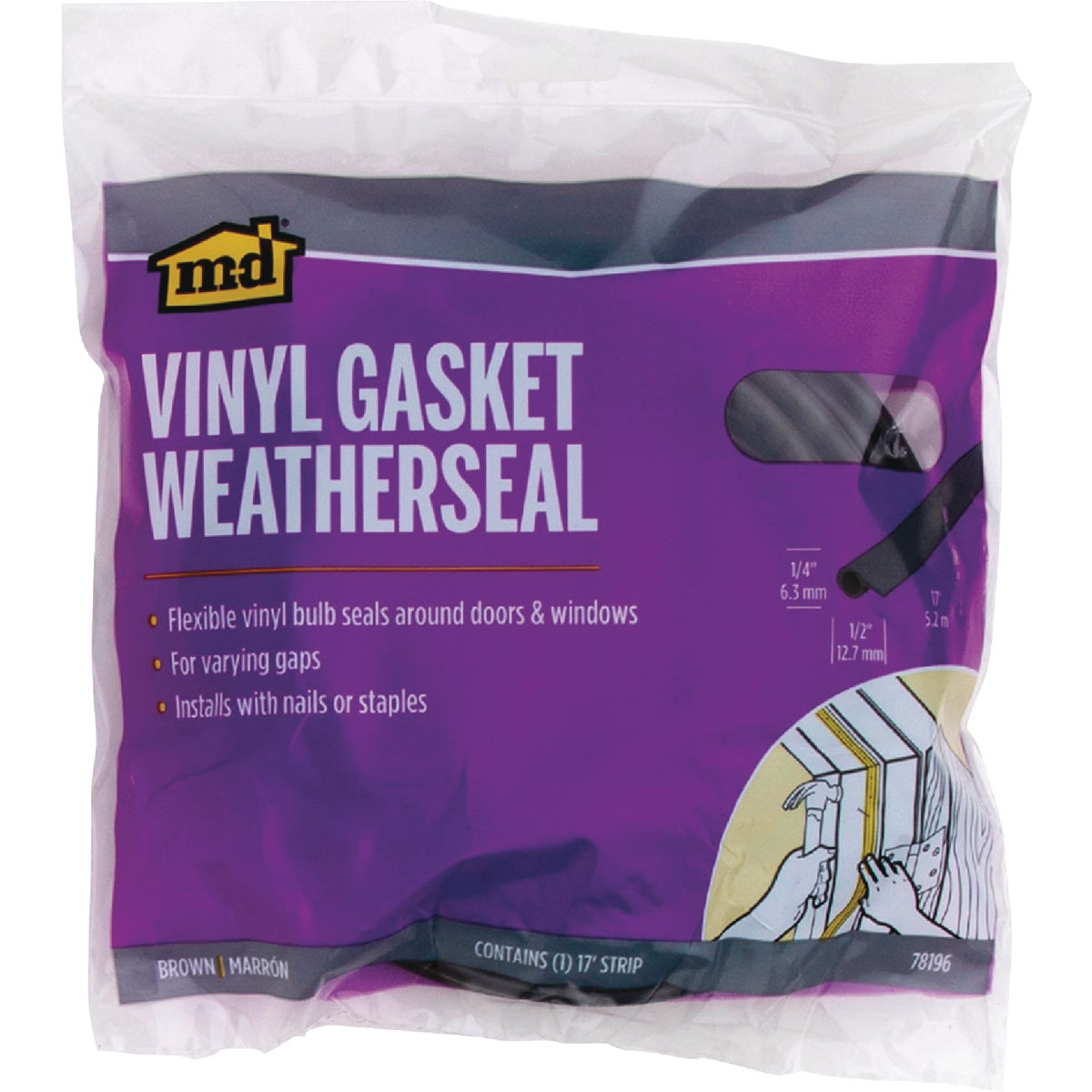 M-D Building Products 17 Ft. Brown Vinyl Gasket Weatherseal for Doors & Windows Image 4