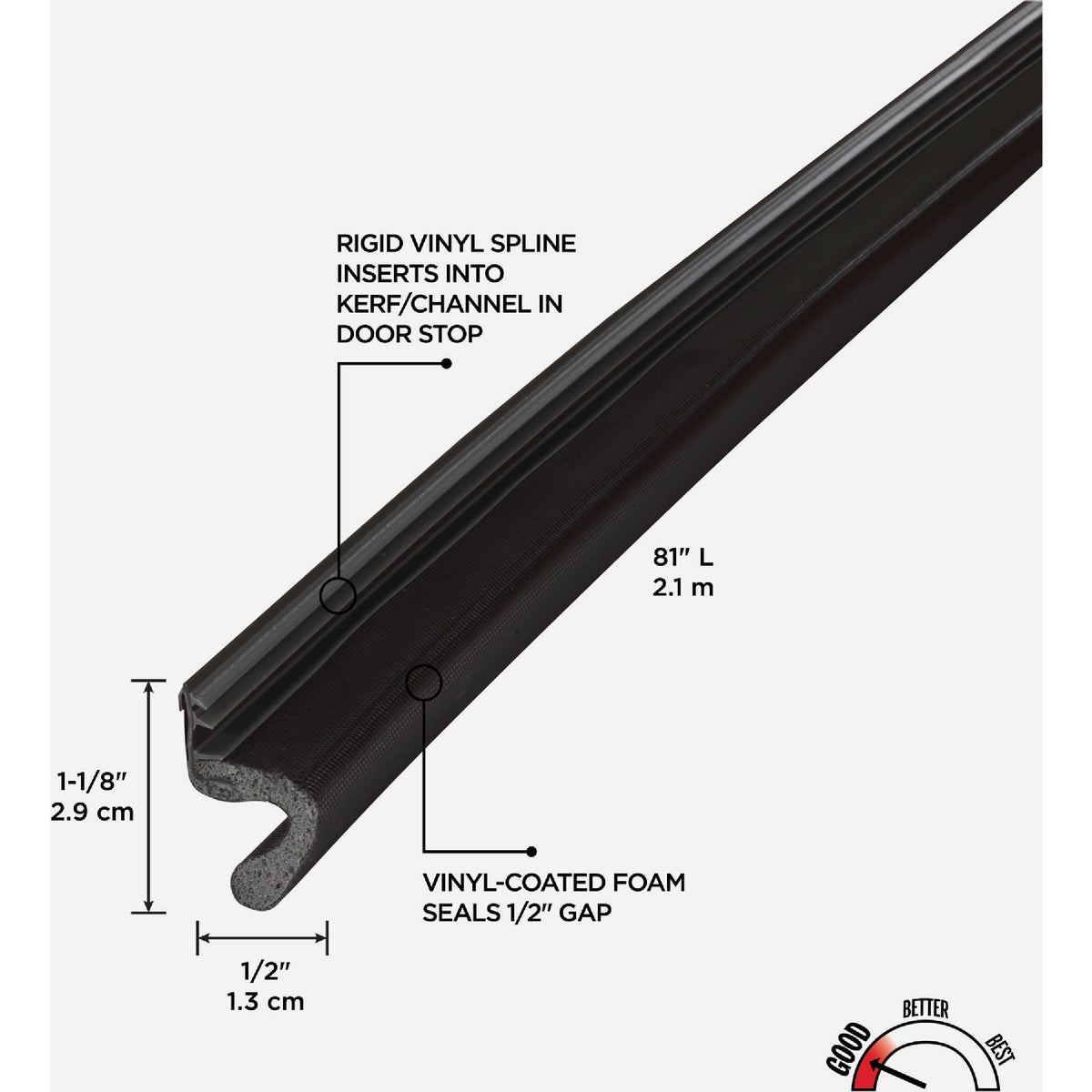 M-D Building Products 81 In. Brown Vinyl-coated Foam Top and Sides Door Seal for Doors with Kerf/Channel Image 2