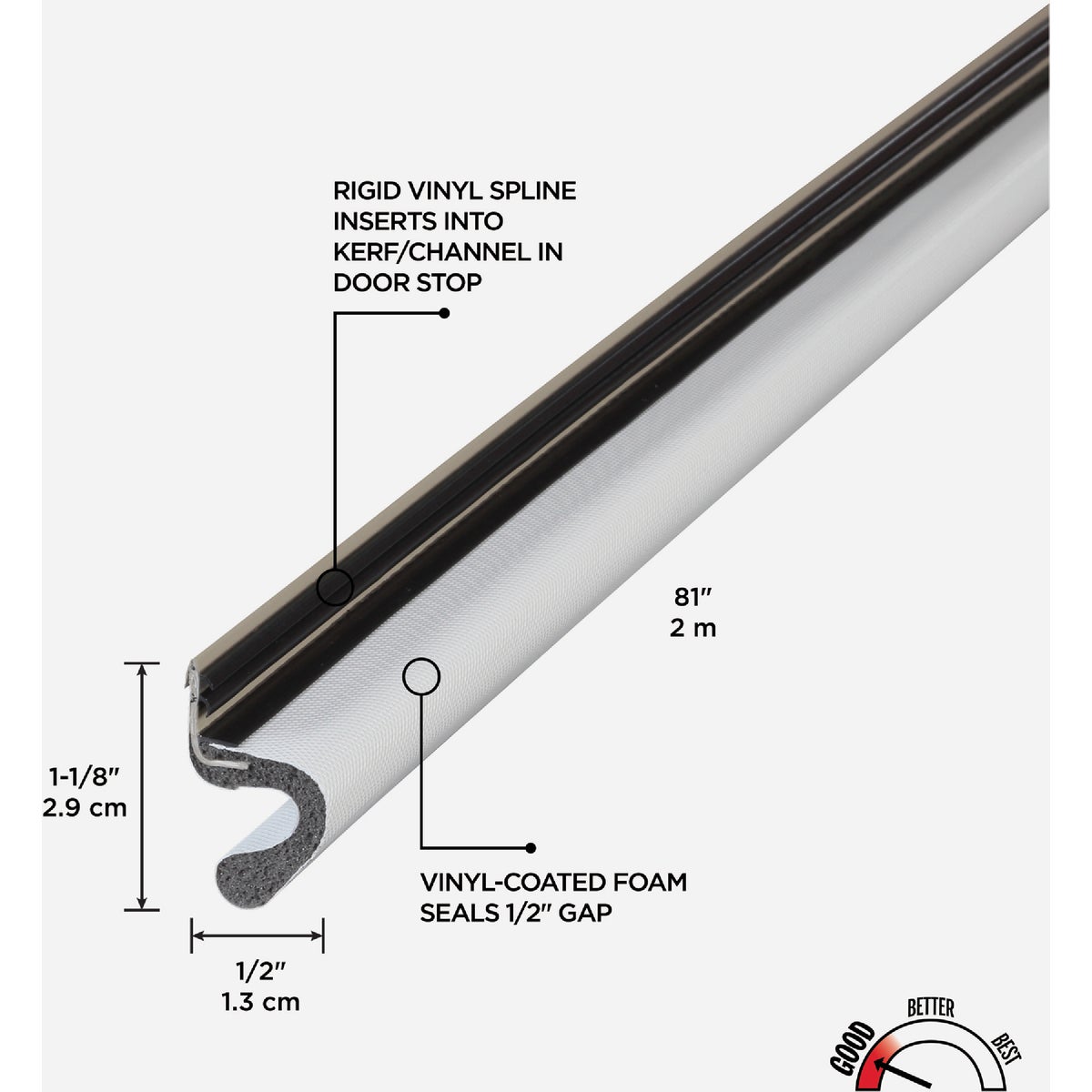 M-D Building Products 81 In. White Vinyl-coated Foam Top and Sides Door Seal for Doors with Kerf/Channel Image 2