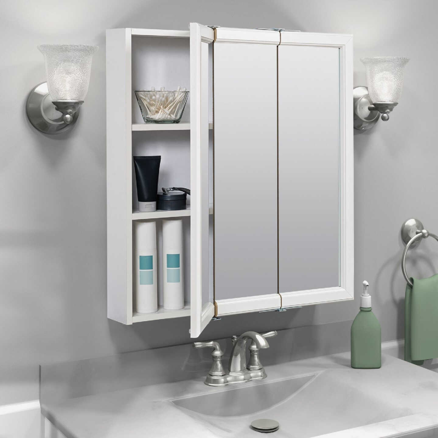 Zenith Zenna Home White 24 In. W x 28 In. H x 4.5 In. D Tri-View Surface Mount Medicine Cabinet Image 3