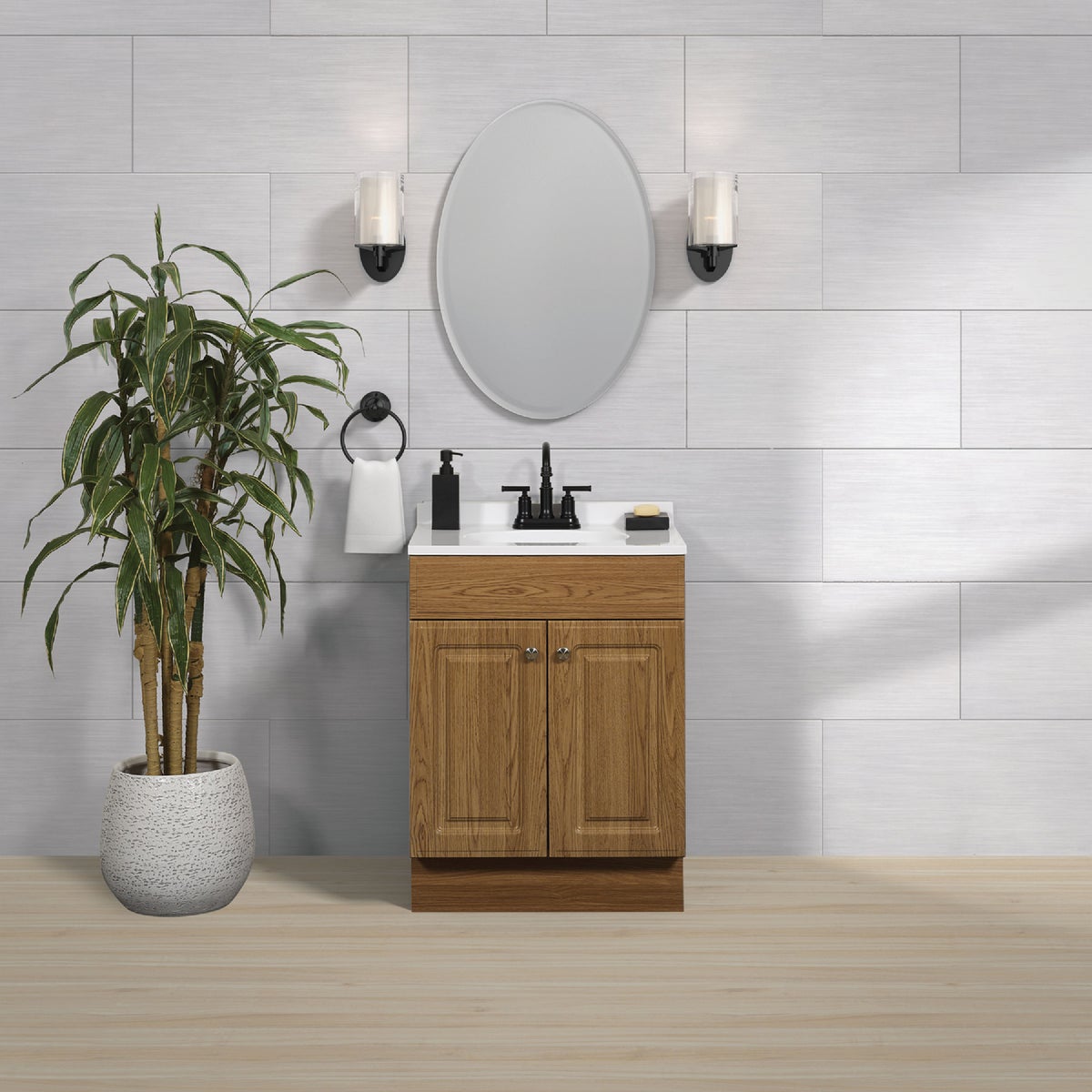 Zenith Zenna Home Oak 24 In. W x 35 In. H x 18 In. D Vanity with White Cultured Marble Top Image 2