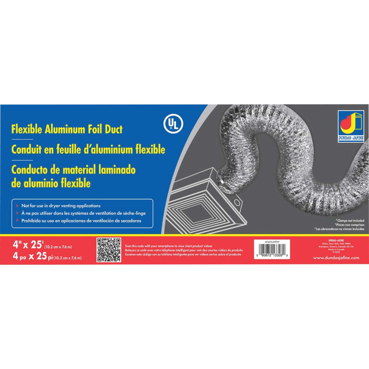 Dundas Jafine 4 In. Dia x 25 Ft. L UL 181 Listed Aluminum Foil Flexible Ducting Image 1