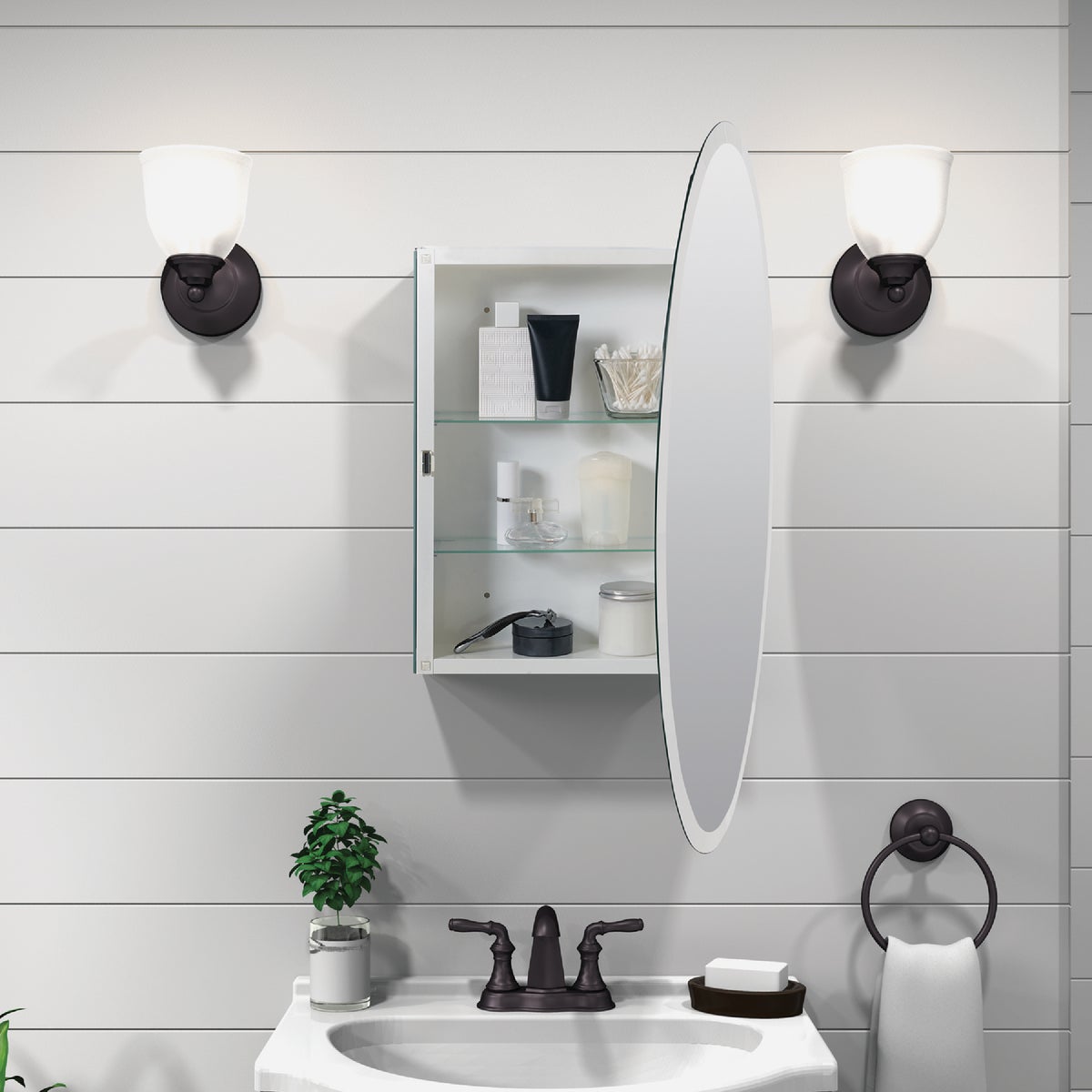 Zenith Frameless Beveled 21 In. W x 31 In. H x 4 In. D Single Mirror Surface Mount Oval Medicine Cabinet Image 2