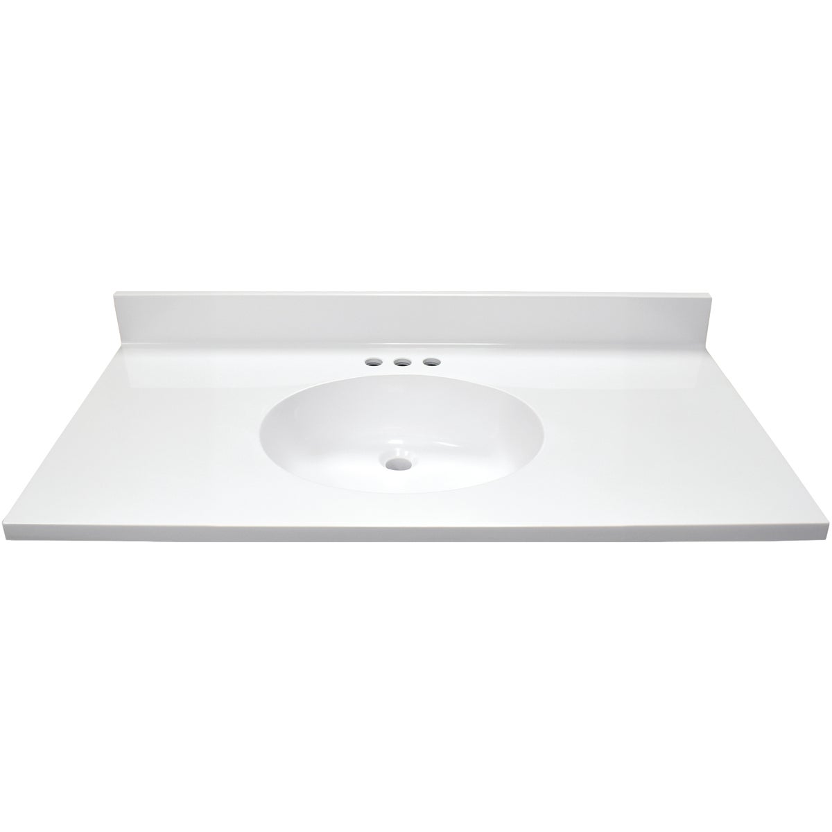 Modular Vanity Tops 37 In. W x 22 In. D Solid White Cultured Marble Flat Edge Single Sink Vanity Top with Oval Bowl Image 2