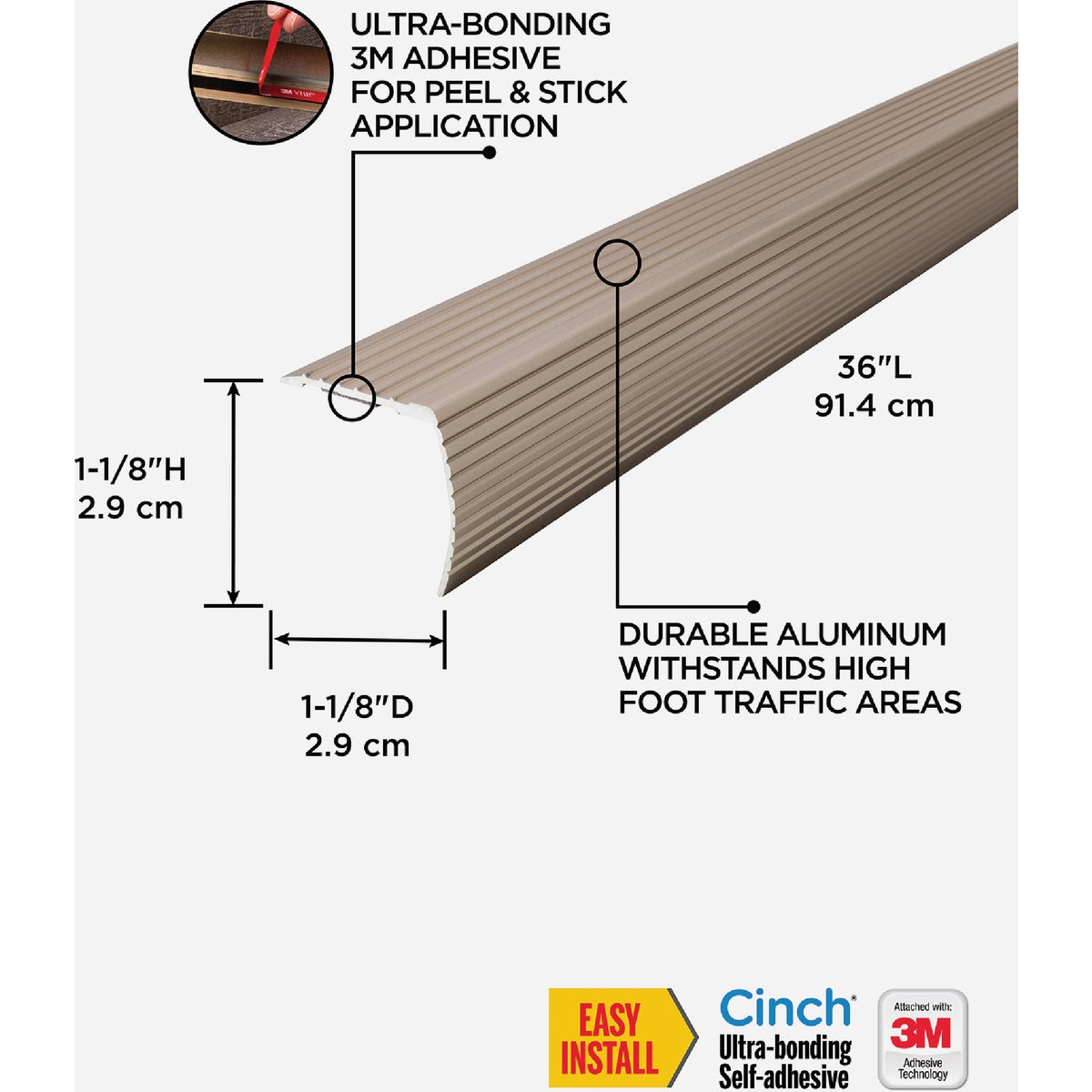 M-D Building Products 36 In. Satin Nickel Aluminum CINCH Fluted Stair Edging Image 2