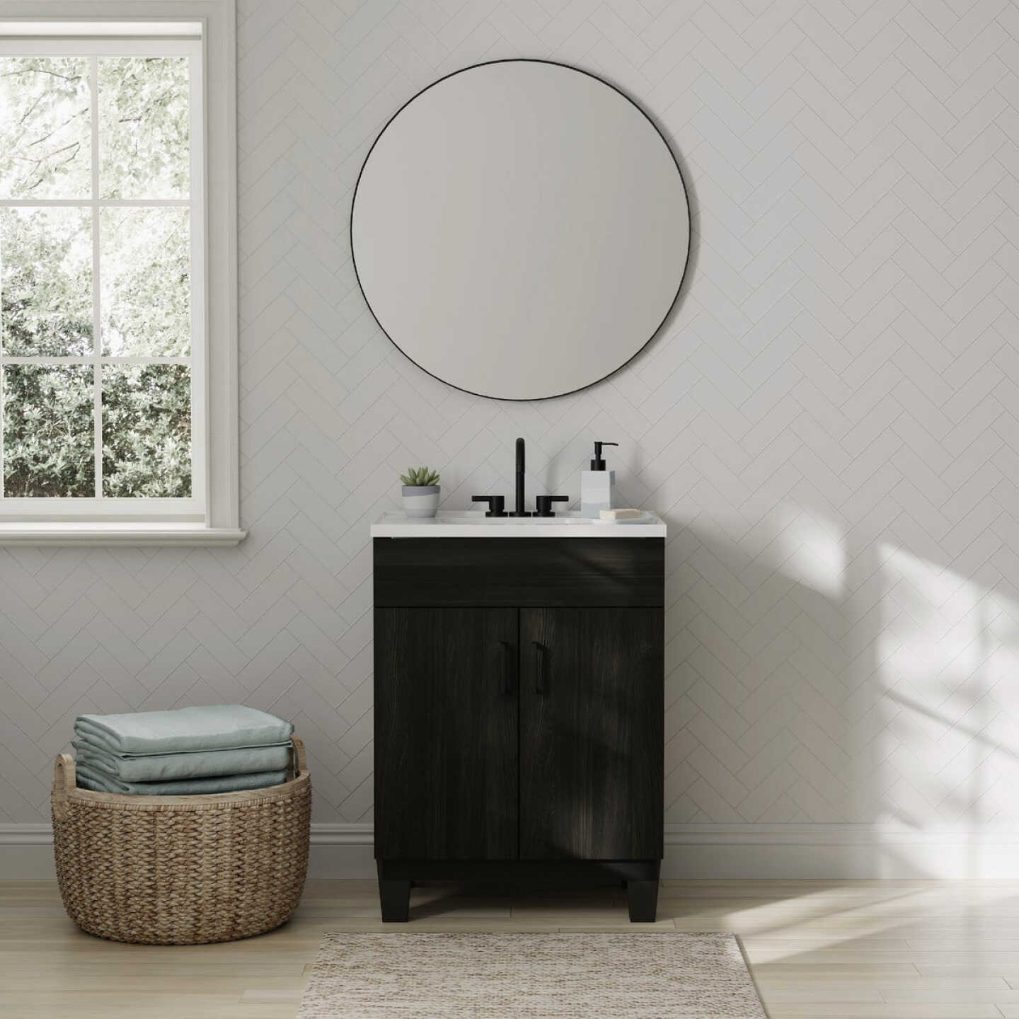 Zenna Home Wallowa Pine 24 In. W x 34 In. H x 18 In. D Vanity with White Cultured Marble Top Image 3