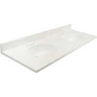 Modular Vanity Tops 61 In. W x 22 In. D Solid White Cultured Marble Flat Edge Double Sink Vanity Top with Oval Bowl Image 1