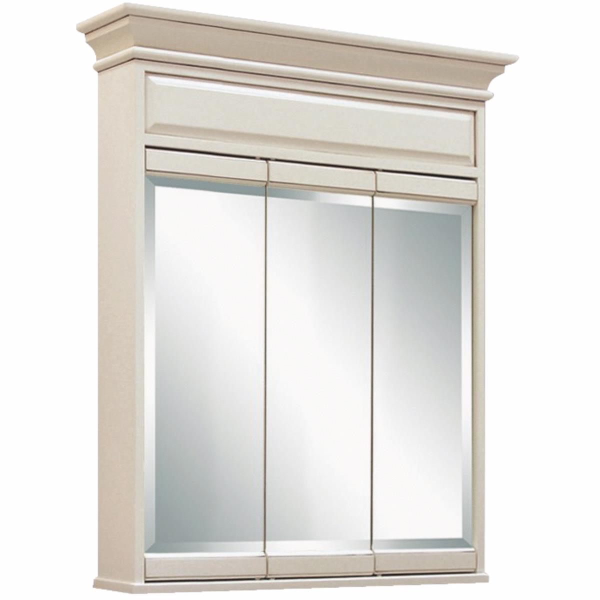 Sunny Wood Sanibel White Glazed 30 In. W x 38 In. H x 7-1/4 In. D Tri-View Surface Mount Medicine Ca