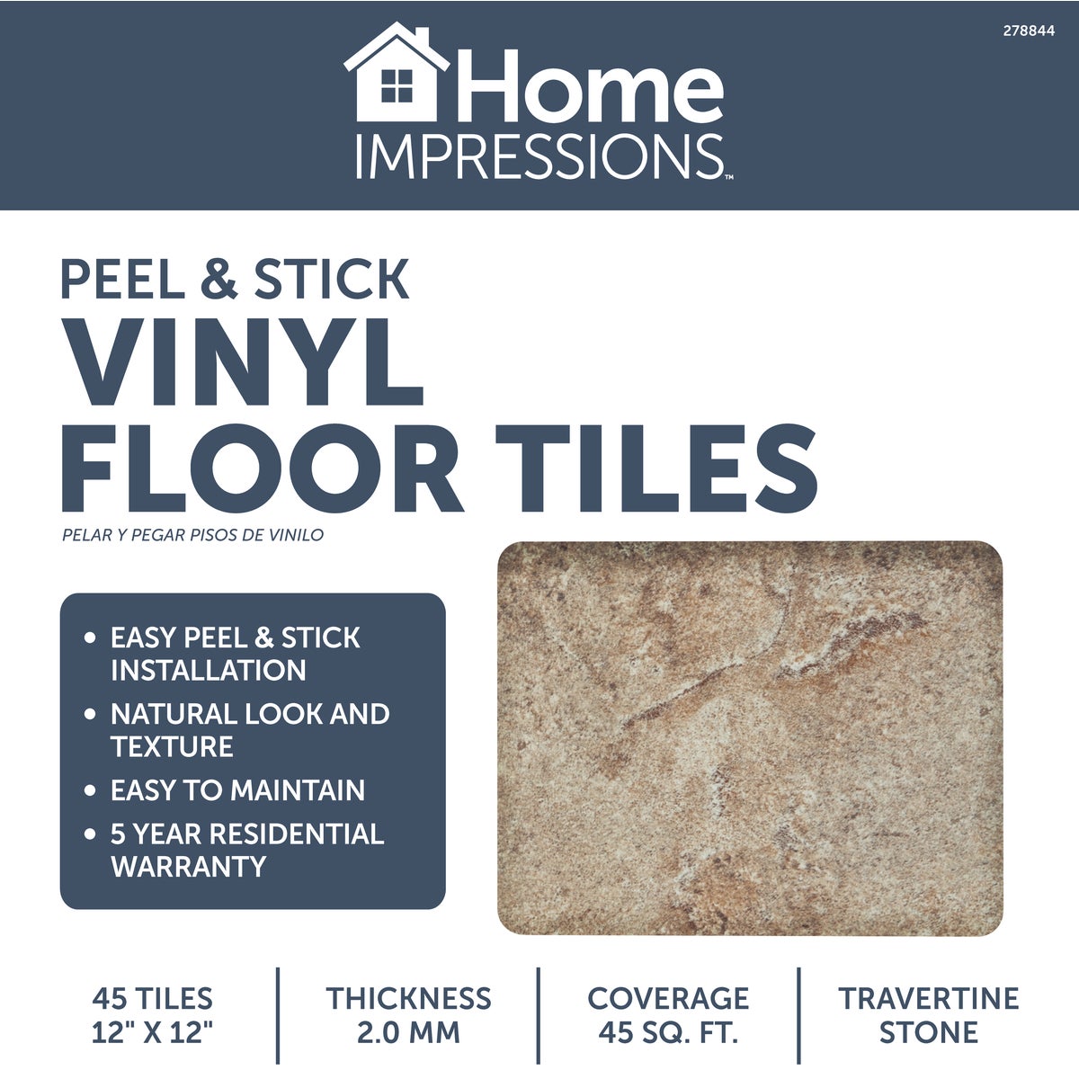 Home Impressions Travertine 12 In. x 12 In. Vinyl Floor Tile (45 Sq. Ft./Box) Image 2