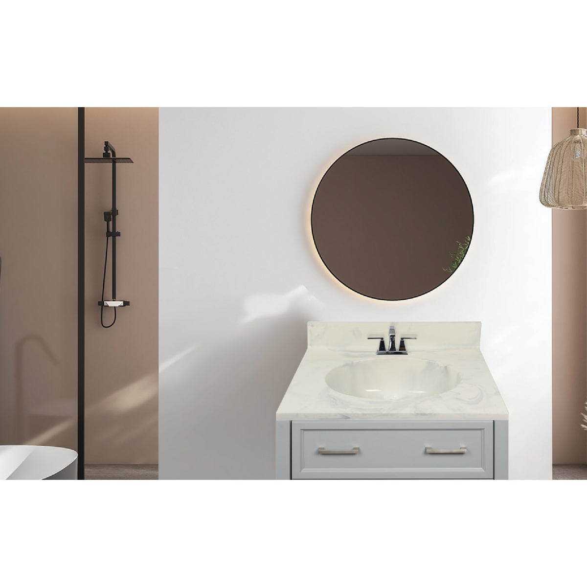 Modular Vanity Tops 25 In. W x 22 In. D Marbled Dove Gray Cultured Marble Flat Edge Single Sink Vanity Top with Oval Bowl Image 2