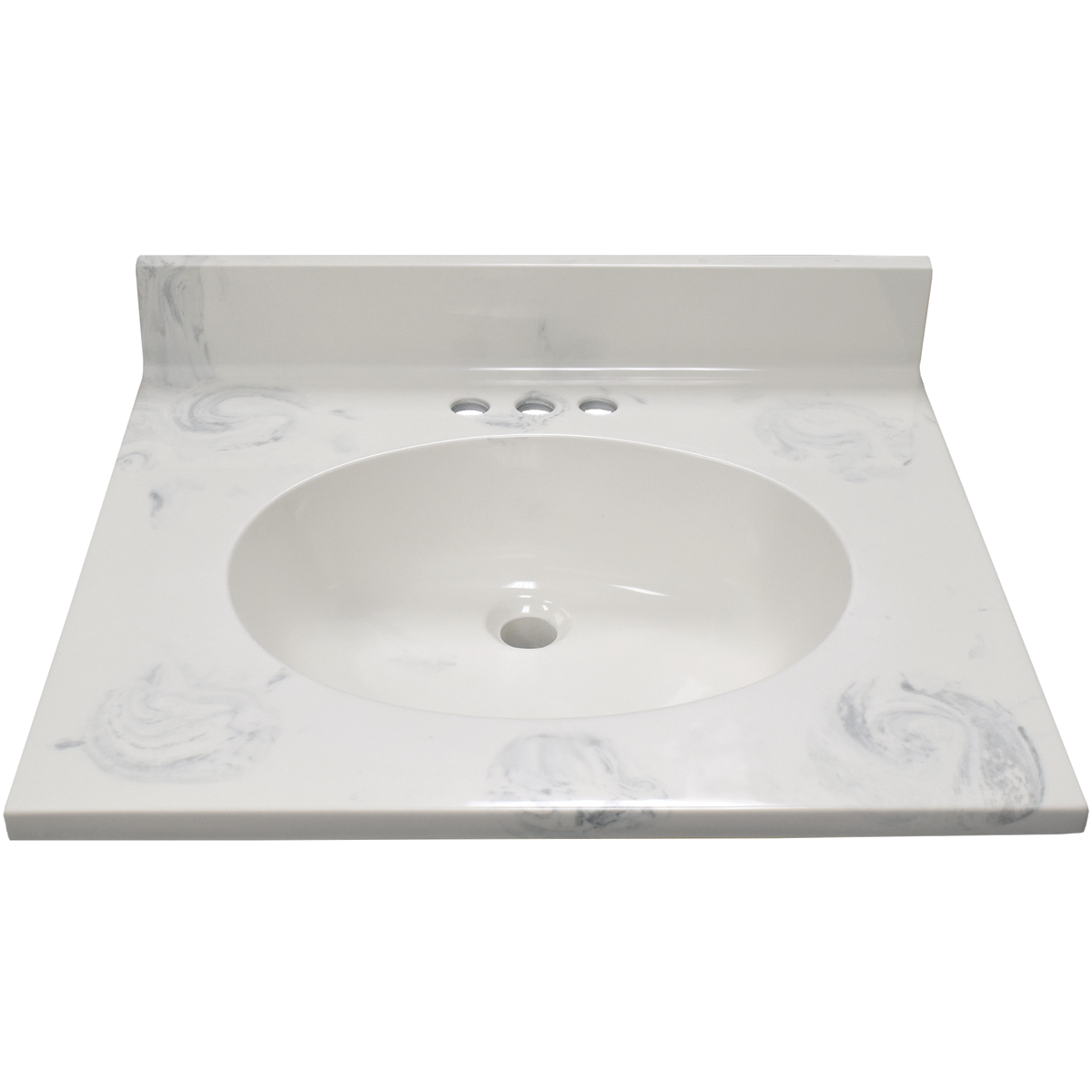 Modular Vanity Tops 25 In. W x 22 In. D Marbled Dove Gray Cultured Marble Flat Edge Single Sink Vanity Top with Oval Bowl Image 3