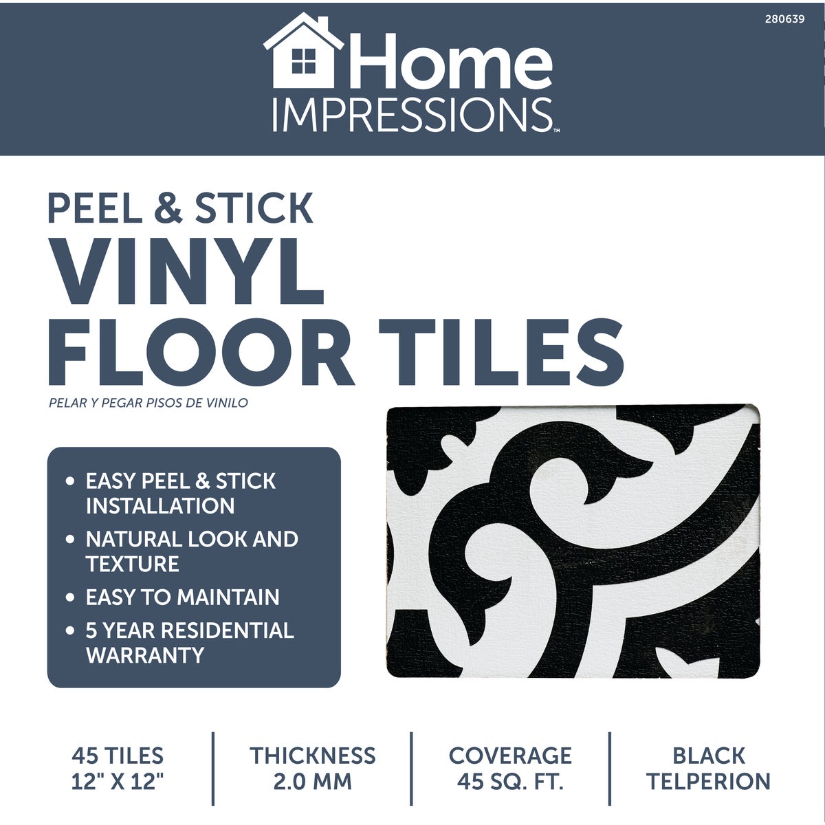 Home Impressions Black Telperion 12 In. x 12 In. Vinyl Floor Tile (45 Sq. Ft./Box) Image 2