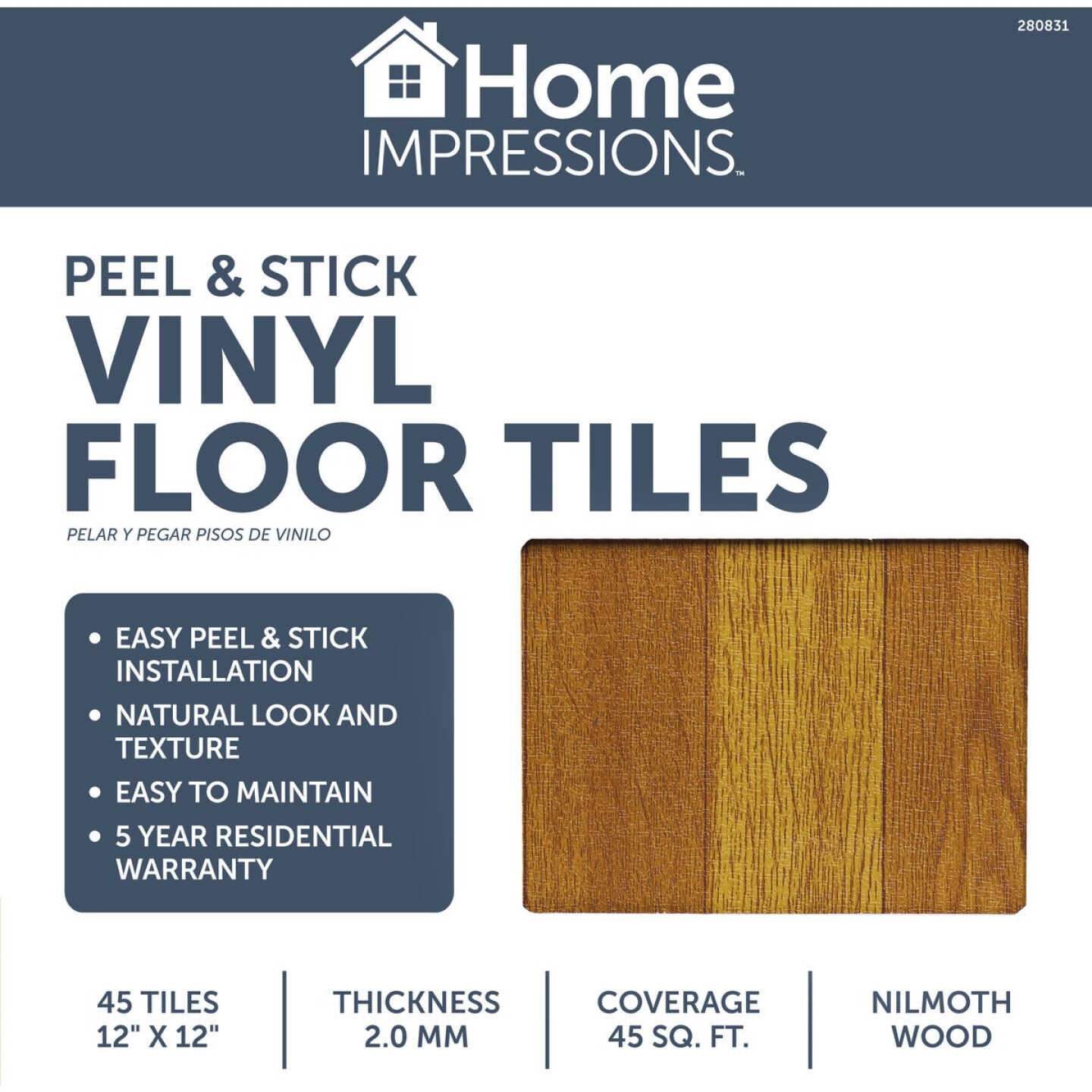 Home Impressions Nilmoth Wood 12 In. x 12 In. Vinyl Floor Tile (45 Sq. Ft./Box) Image 2