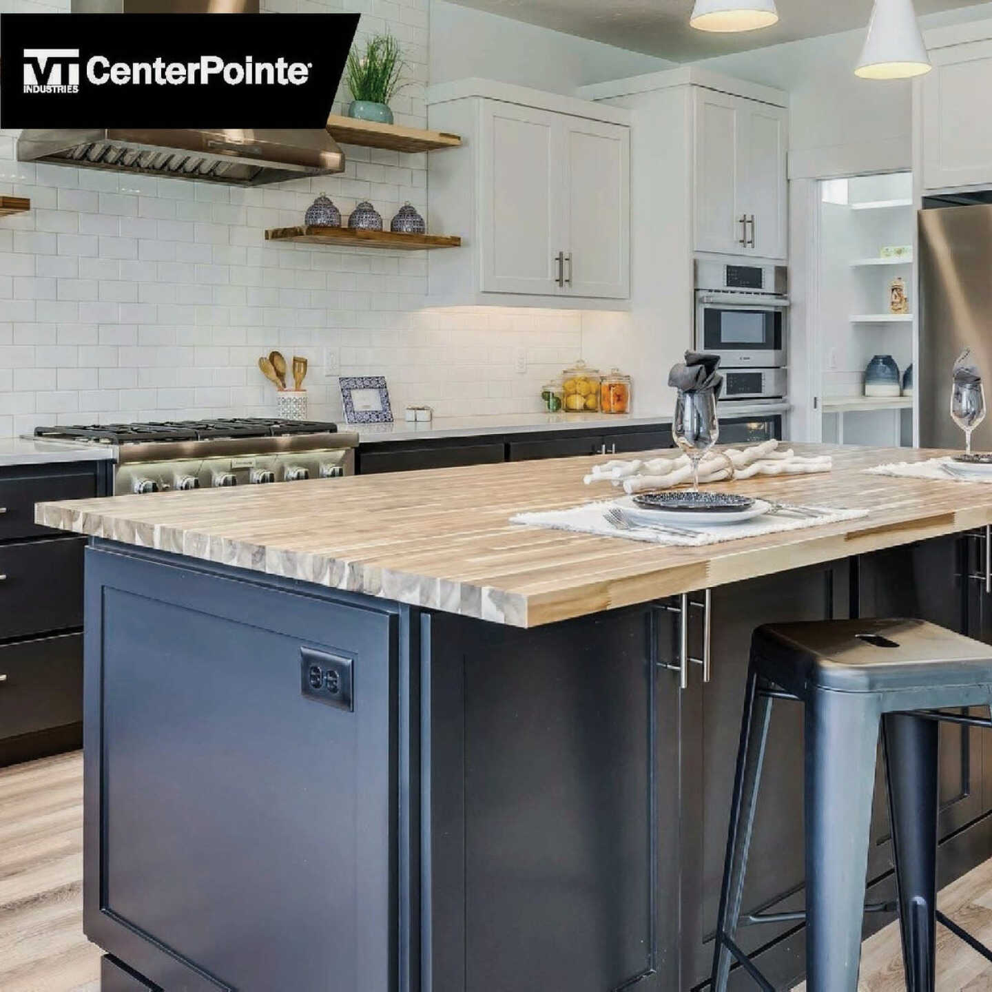 VT Industries CenterPointe 98 In. L x 25 In. D x 1.5 In. T Unfinished Acacia Wood Butcher Block Countertop with Square Edge Image 2