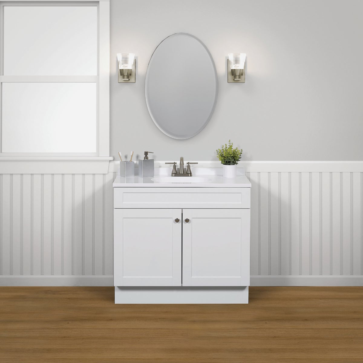 Zenith Zenna Home White 36 In. W x 35 In. H x 18 In. D Shaker Vanity with White Cultured Marble Top Image 2