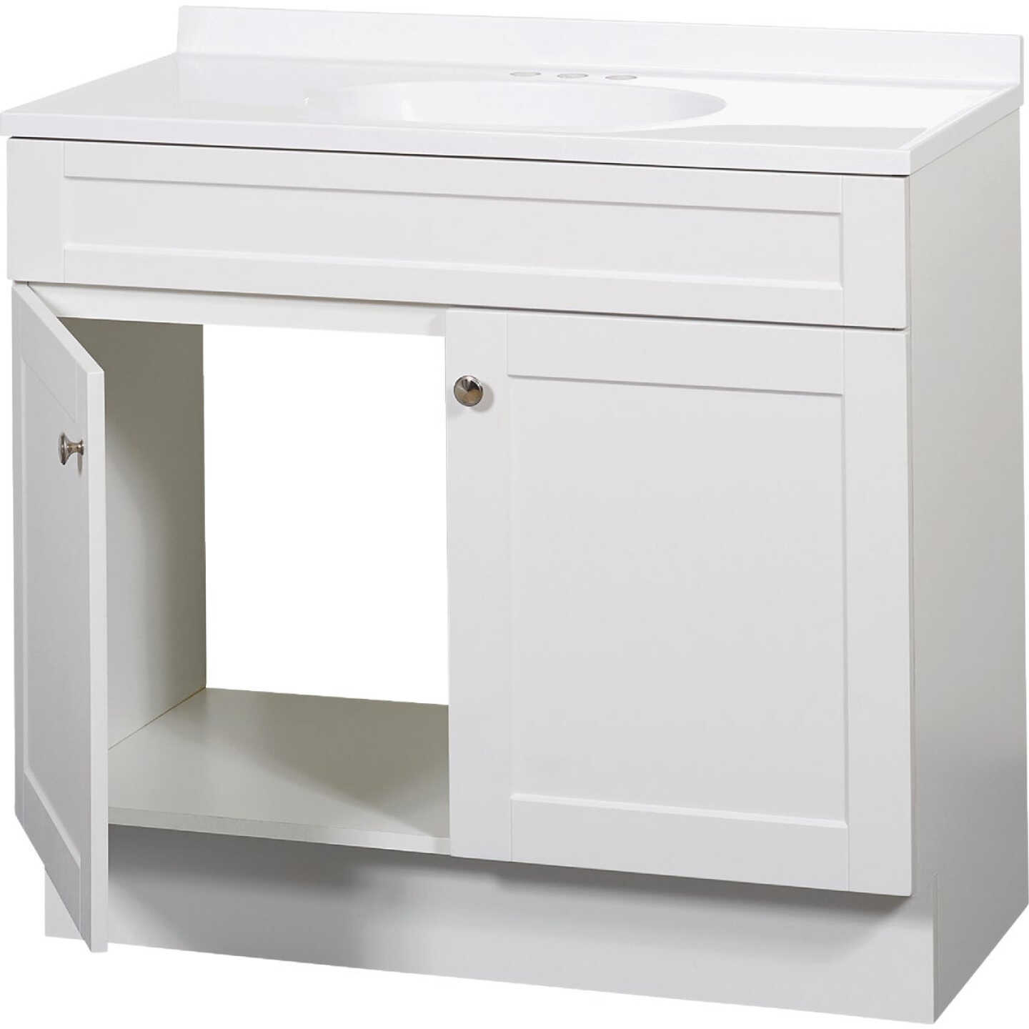 Zenith Zenna Home White 36 In. W x 35 In. H x 18 In. D Shaker Vanity with White Cultured Marble Top Image 3