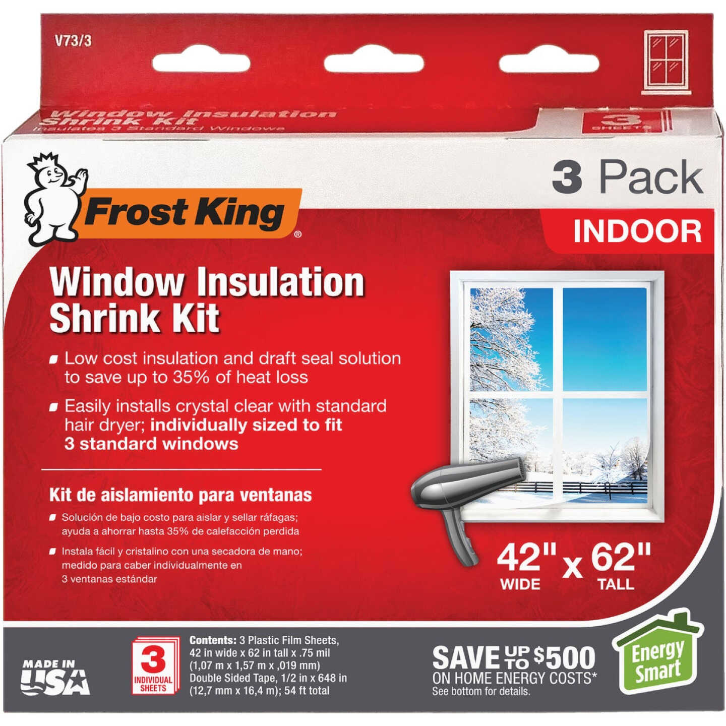 Frost King 42 In. x 62 In. Indoor Shrink Film Window Kit (3-Pack) Image 1