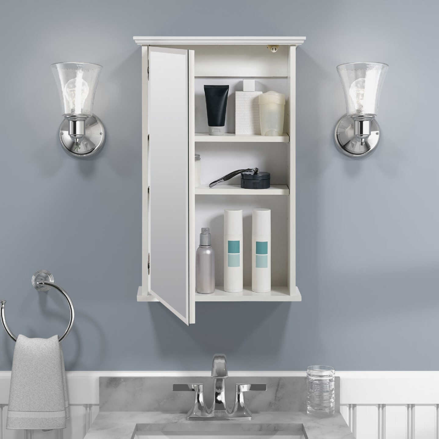 Zenith Zenna Home White 16 In. W. x 25 In. H. x 4.63 In. D. Single Mirror Surface Mount Crown Pediment Medicine Cabinet Image 3