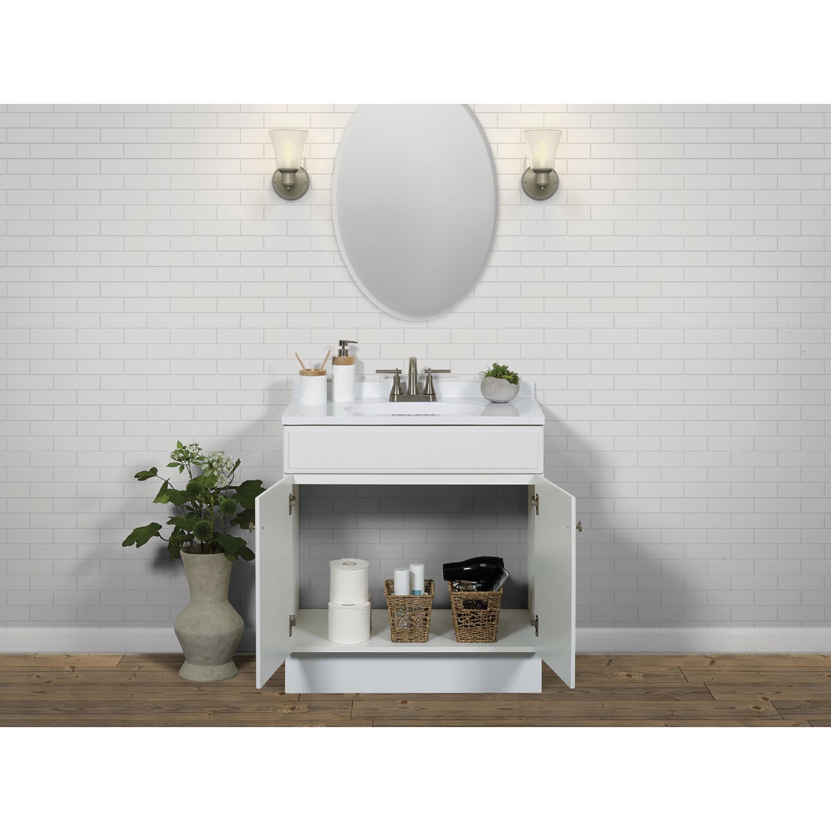 Zenith Zenna Home White 30 In. W x 35 In. H x 18 In. D Vanity with White Cultured Marble Top Image 4