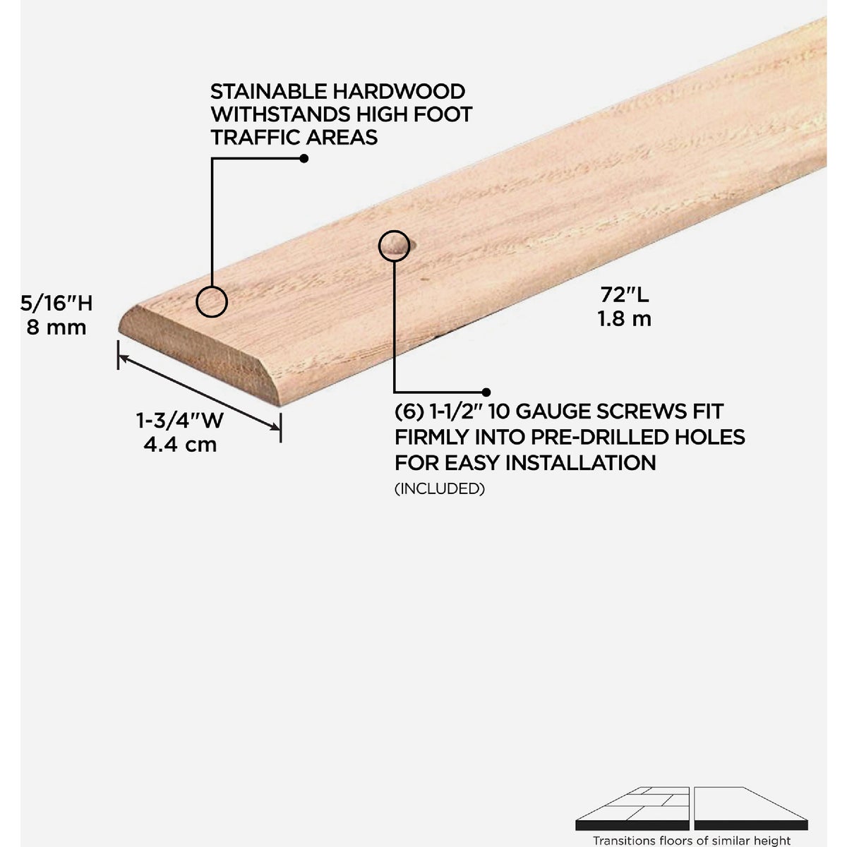 M-D Building Products 1-3/4 In. x 72 In. Unfinished Hardwood Seam Binder with Screws Image 2